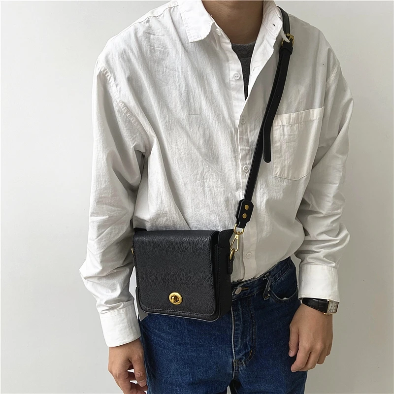 

Shoulder Vintage Leather Flap Solid Crossbody Color Messenger Bag Travel Men Bags Male Bags Mini