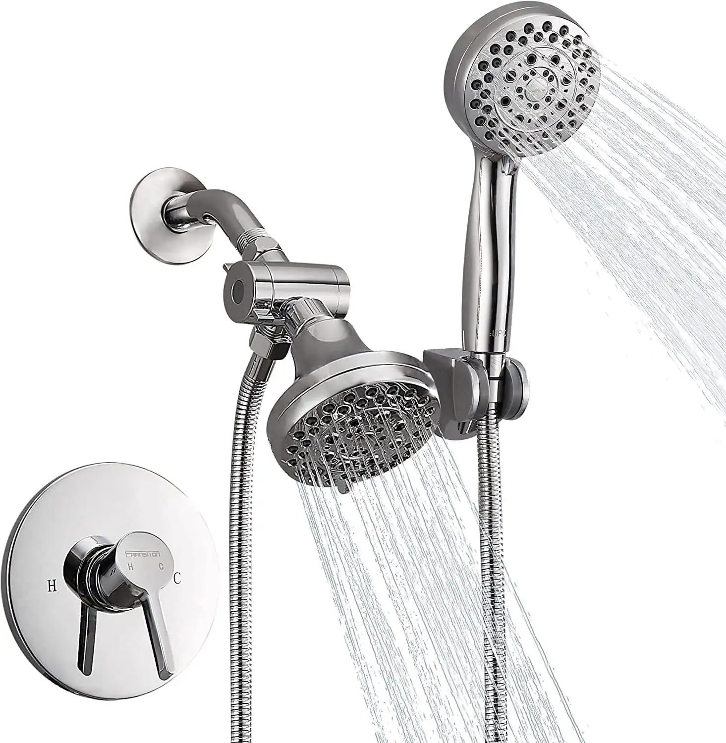 

FRANSITON Shower Faucet System with Bathroom Spout Rain Shower Kit, High Pressure Handheld Shower Head 35-Function Dual 2 in