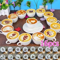 16pcsset plastic coffee stencils milk cake cupcake pull flower mould drawing mold powdered sieve tools kitchen accessories new
