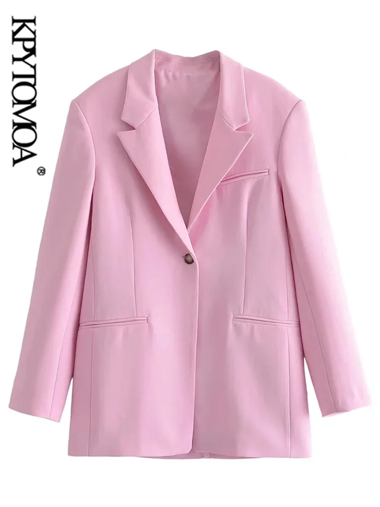 

KPYTOMOA Women Fashion With Asymmetric Seam Loose Blazer Coat Vintage Long Sleeve Welt Pockets Female Outerwear Chic Veste Femme
