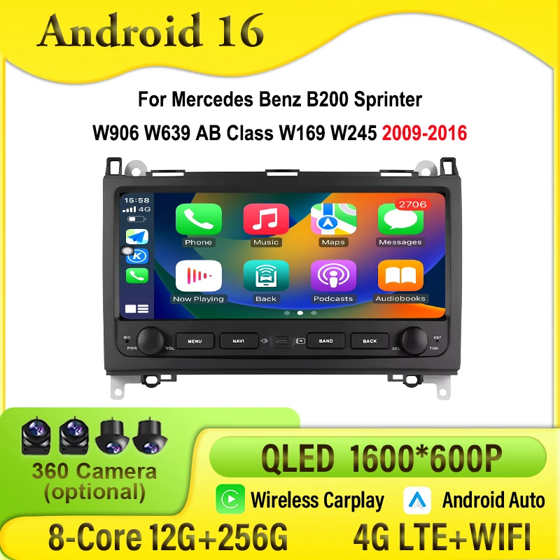 Фото Автомагнитола Android 16 для Mercedes Benz B200, Sprinter W906, W639, AB Class W169, W245 2009-2016, мультимедийный видеоплеер, GPS, стереосистема №1