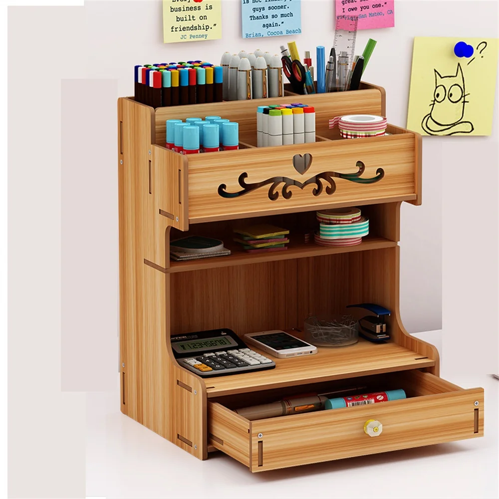 

Nordic Creative Fashion Penholder Office Desktop Storage Box multi-grid Wooden Penholder Box Storage Basket Large Capacity