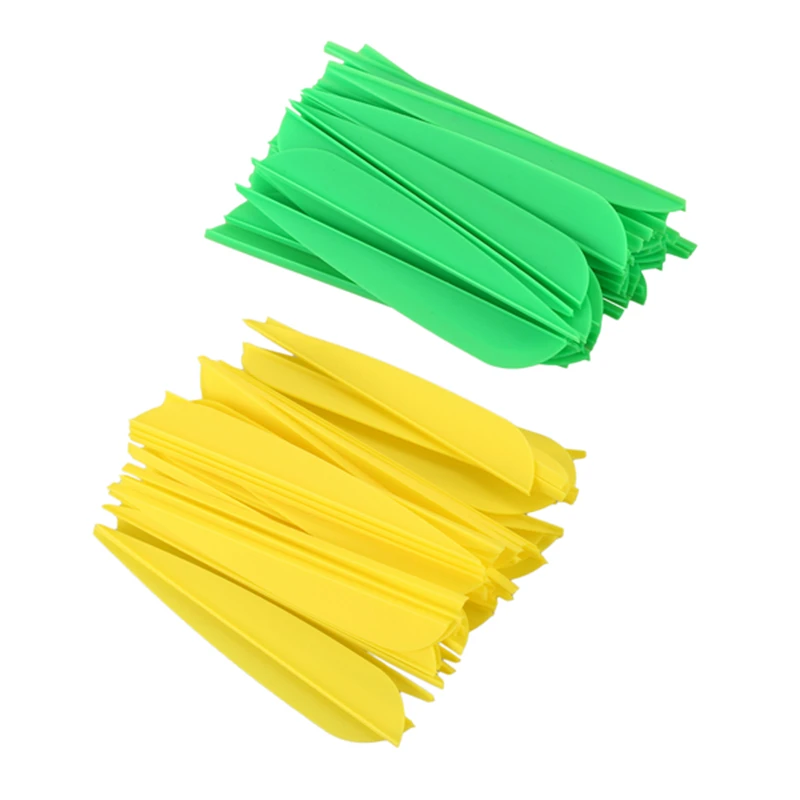 

NEW-Arrows Vanes 4 Inch Plastic Feather Fletching For DIY Archery Arrows 100 Pack(Green&Yellow)