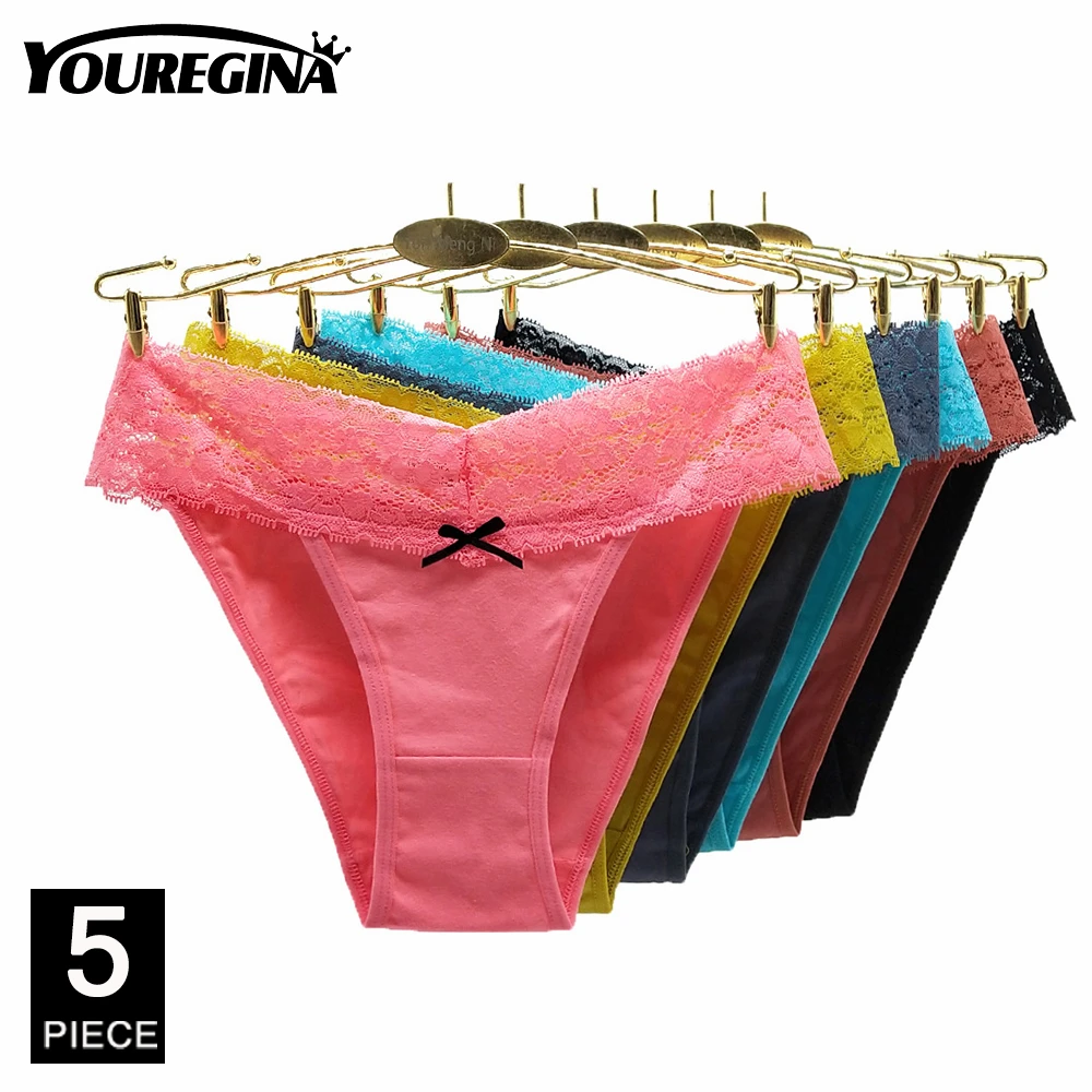 

Woman Cotton Panties Sexy Lace Briefs Fashion Solid Color knickers Underpants Underwear Lingerie 5 Pcs/set