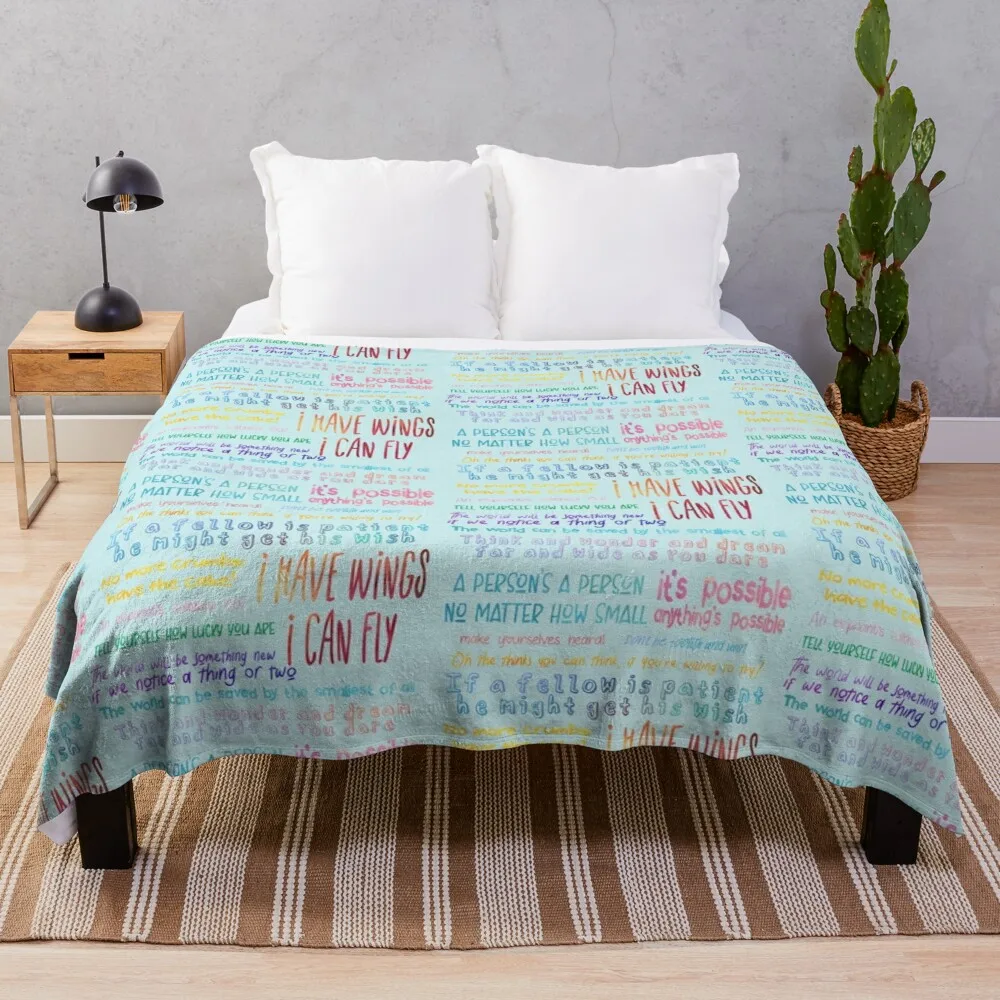 

Seussical Quotes Set Throw Blanket Synthetic Skin Blanket Flannel Tweed Blanket Multi-Purpose