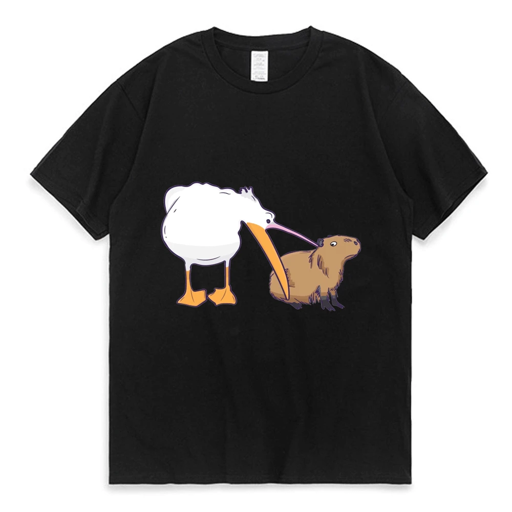 

Забавная Милая футболка Pelican пытается съесть капибара, женская футболка большого размера с милым графическим рисунком и короткими рукавами...