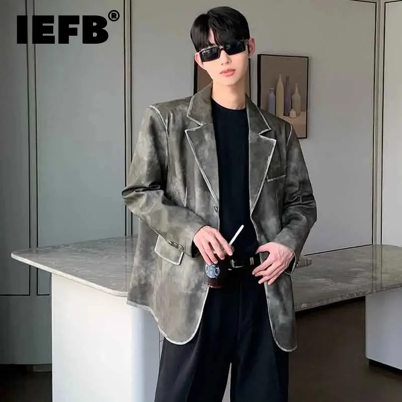 

Модные мужские блейзеры IEFB, винтажные окрашенные Наплечные накладки из искусственной кожи, Мужское пальто, трендовые мужские осенние новые куртки Elgance 9C2860, 2023