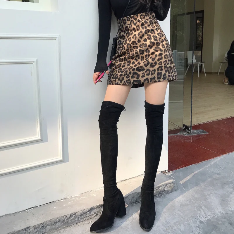 

Women's leopard print skirt high waist all-match retro sexy pencil tight hip mini suit all season casual snake skirt korean