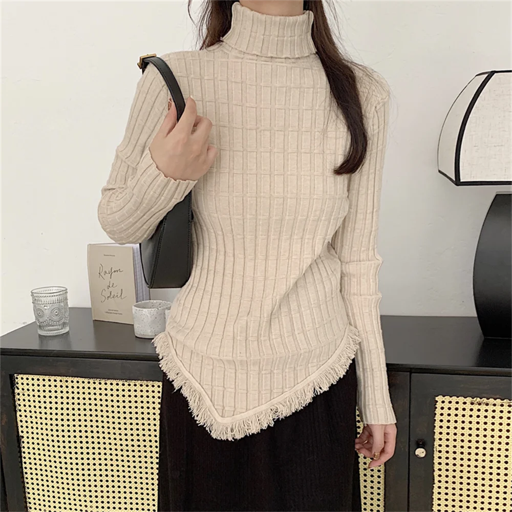 

Alien Kitty Winter Tassel Women Jumpers Turtleneck Solid Knitted Chic Gentle Slim Casual Pullovers Office Lady Bottoming Sweater