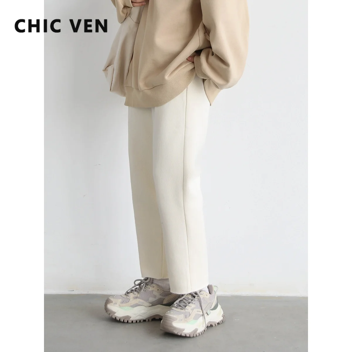 

CHIC VEN Fashion Women's Knitted Fleece Pants Casual Tracksuit Ankle Length Harlan Thick Warm Winter Casual Loose Sweatpants