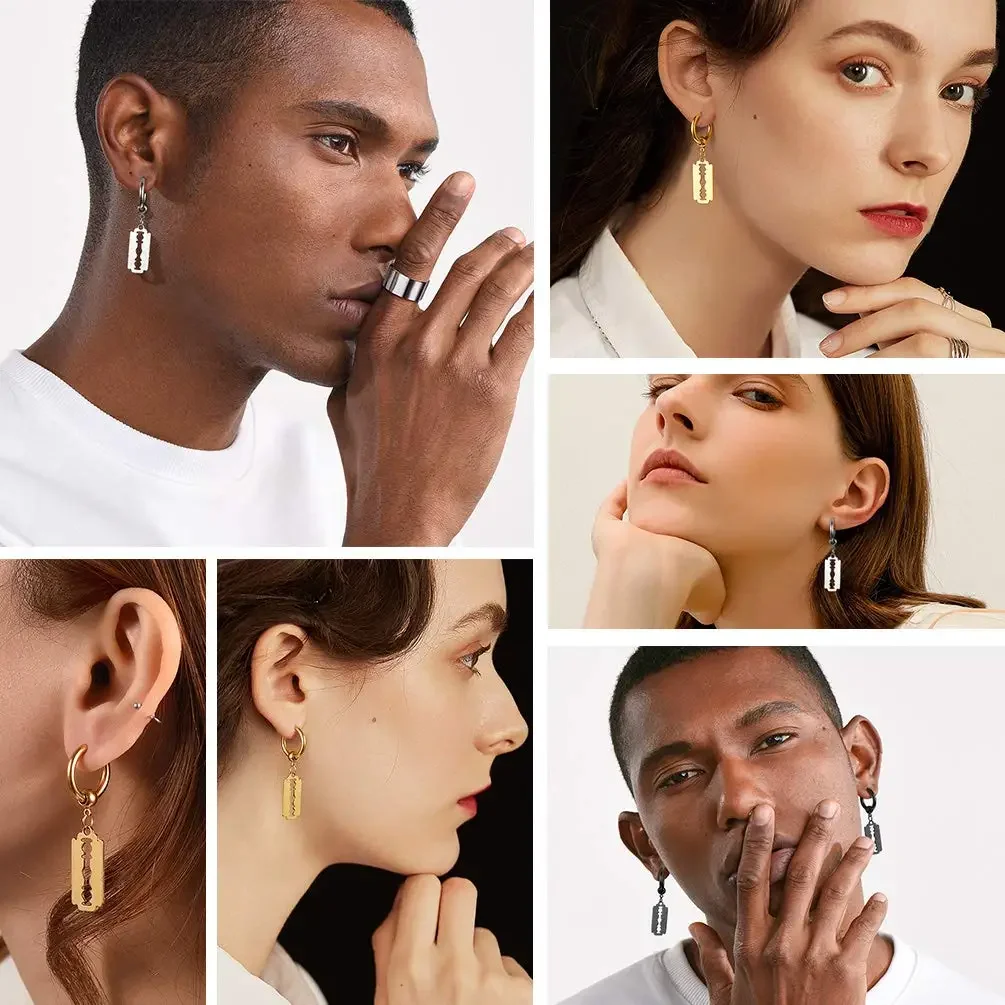 Модные серьги с лезвием из нержавеющей стали винтажные бритвенные полые висячие