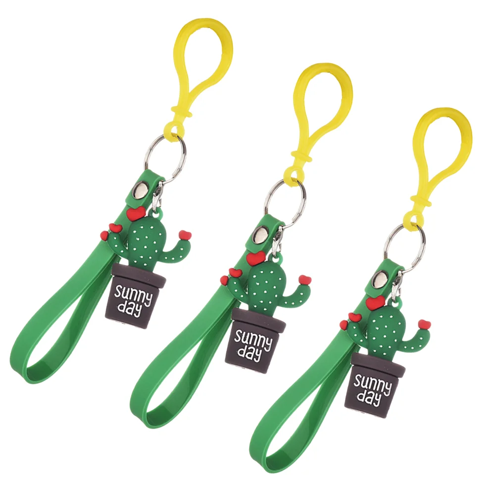 

3 Pcs Tropical Bag Charm Key Ring Pendant Silcock Keys Decor Hawaii Party Cactus Plants Decoration