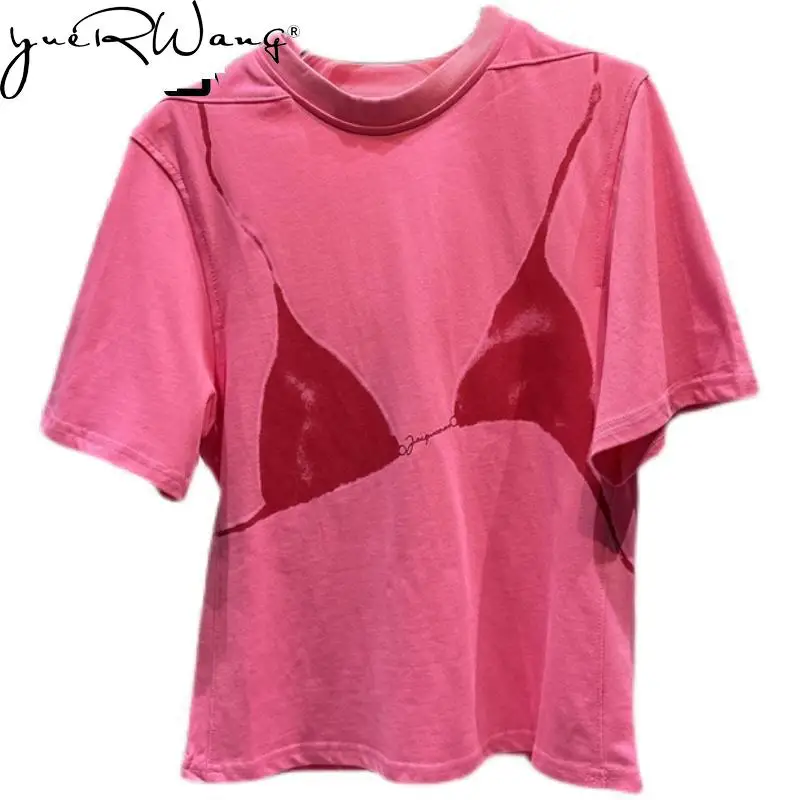 

Yuerwang женская футболка с рисунком бюстгальтера, футболка с короткими рукавами для девочек, модная Свободная Повседневная футболка, женские топы, летние футболки