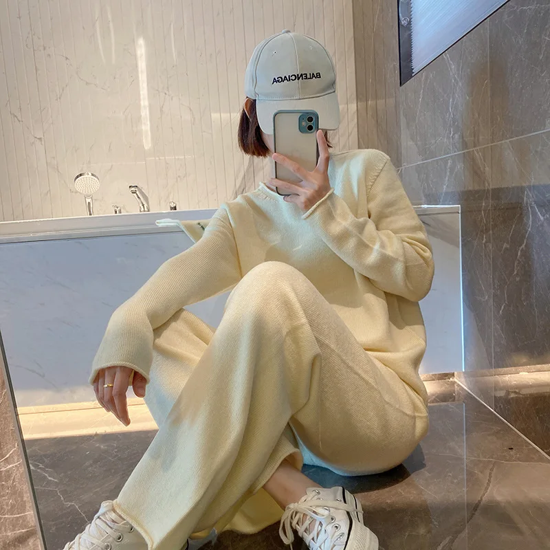 

Женский вязаный свитер с длинным рукавом, повседневный спортивный комплект из двух предметов в Корейском стиле, Осень-зима