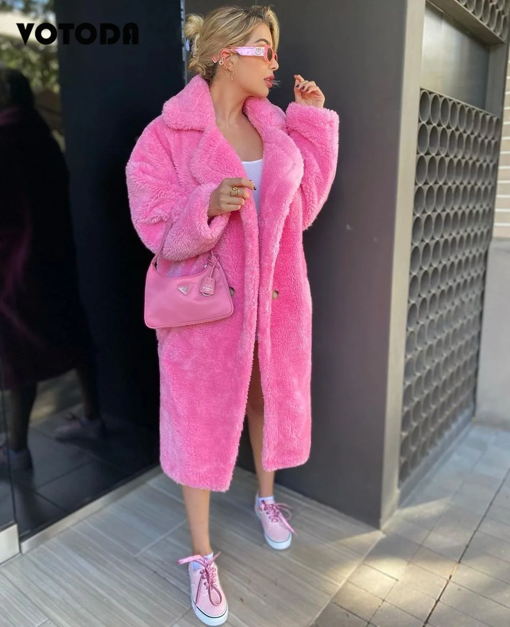 Women Long Fur Coat Teddy Bear Jacket Fluffy Lamb Wool Coats Winter Oversized Thick Warm Fur Overcoat Turn Down Collar Jackets