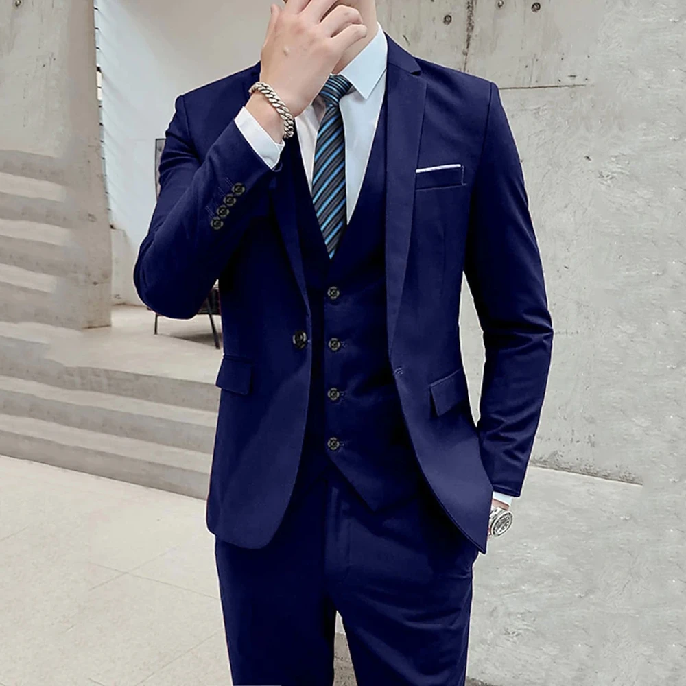 

Новое поступление, деловые повседневные смокинги для жениха, праздничный костюм с отложным воротником, 3 предмета (Блейзер + жилет + брюки), приталенный мужской костюм