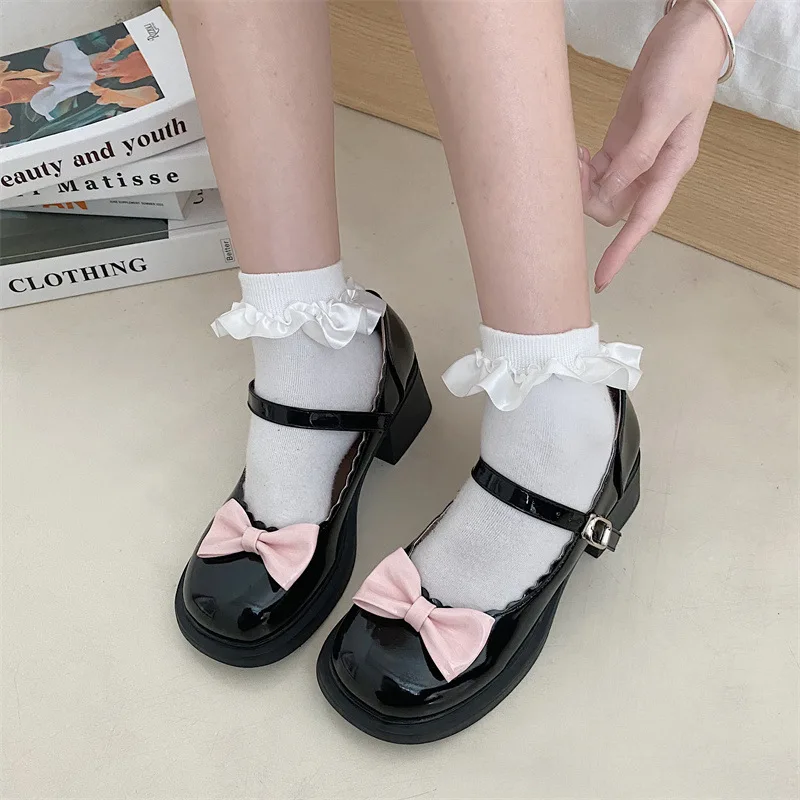 

Туфли-лодочки женские на высоком каблуке, милые свадебные туфли с бантом, туфли принцессы, Лолита, цвет белый/розовый/черный