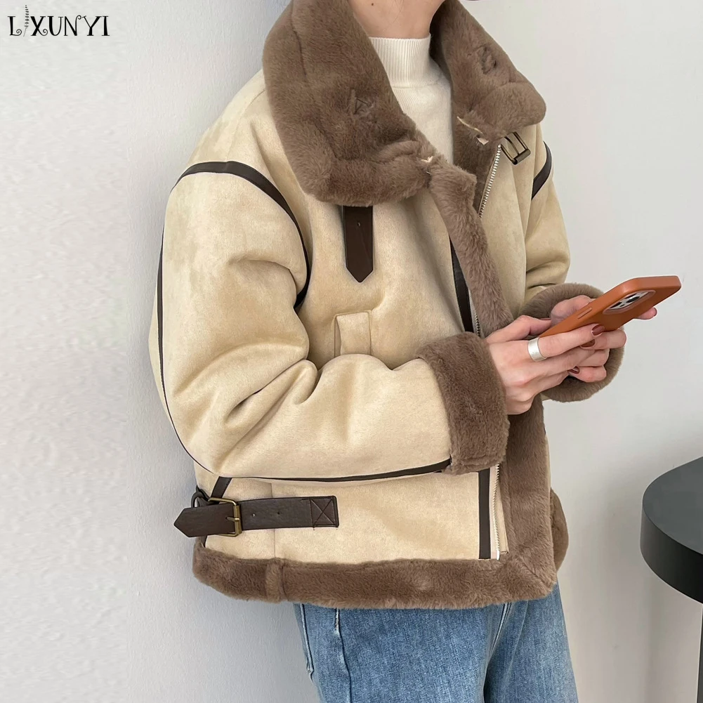 Winter Lambs Wool Jacket Women Thick Fleece Velvet Warm Short Bomber Jackets Sheepskin Shearling Coat Female Snow Street Outwear