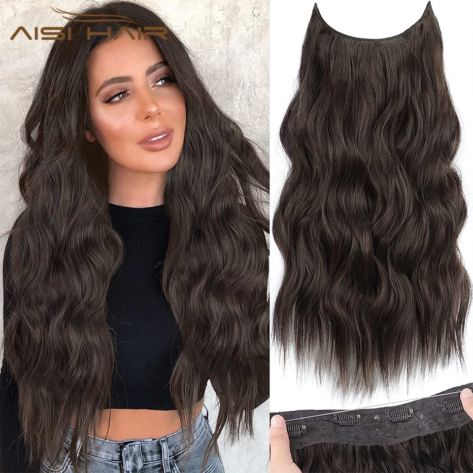 

AISI HAIR синтетические коричневые удлинители длинные волнистые удлинители волос на зажиме искусственные смешанные цвета для женщин повседне...