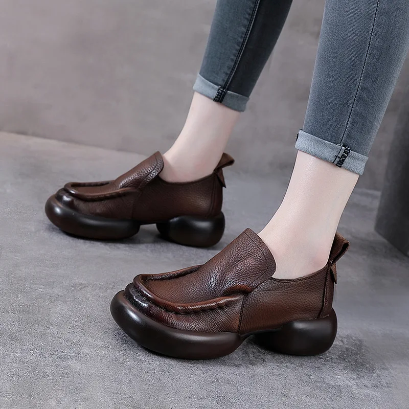 CLAIAMI Женская обувь на платформе в стиле ретро из натуральной коровьей кожи лоферы