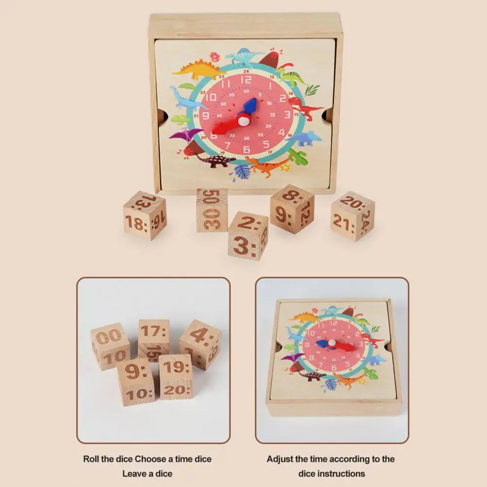 

1 Set Delicate Preschool Toys Creative Thinking Logic Training Wooden Clock Toys Dinosaur Design Kids Clock Toys