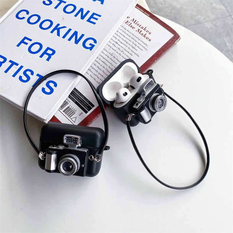 

Чехол для наушников Airpods 1 2 3 Pro, креативный чехол с 3D камерой и возможностью загорания, силиконовый ремешок, чехол для наушников Airpods 3