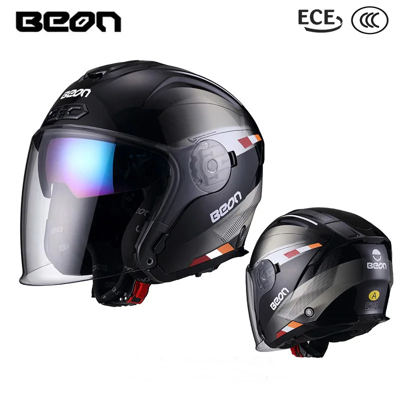 Мужской и Женский мотоциклетный шлем BEON 3/4 с двумя линзами Notocross полулицевой для