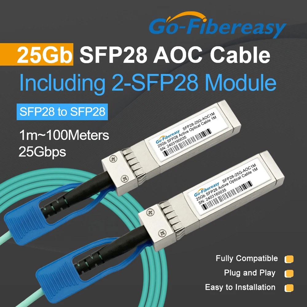 Фото 25G AOC кабель 1/3/5/7/15/20/100 м SFP28 к SFP28 OM3 активный оптический кабель SFP для оптоволоконного переключателя Mellanox/MikroTik/Cisco/Juniper №1