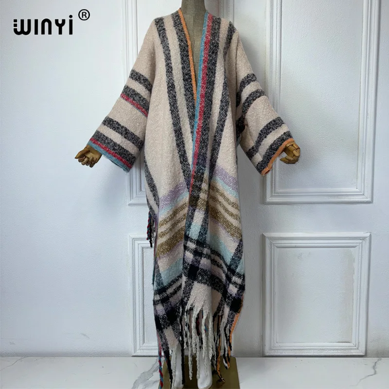 WINYI зимний африканский кардиган классический клетчатый принт наряды Абая для