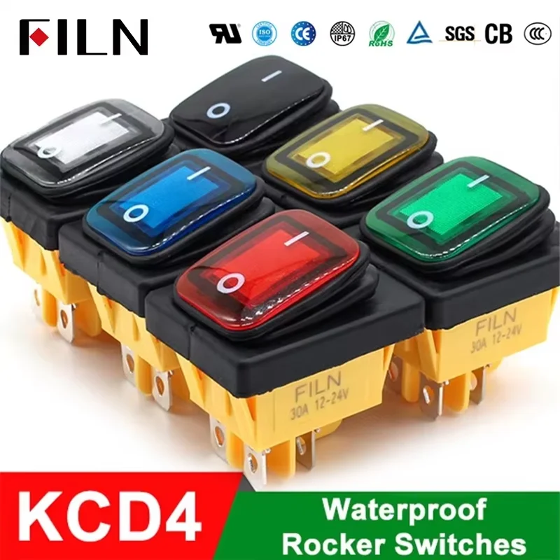 On off 30A/250V Heavy Duty 4 pin DPST IP67 Sigillato Impermeabile T85 Auto Barca Marine Toggle Interruttore a bilanciere con LED 12V 220V 30x22