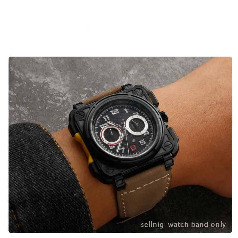 Genuine Leather Watchbands Men's wristband for Bell & Ross B&R BR-01 and BR-03 Sillicone rubber Strap Wrist Belt Bracelet + Tool