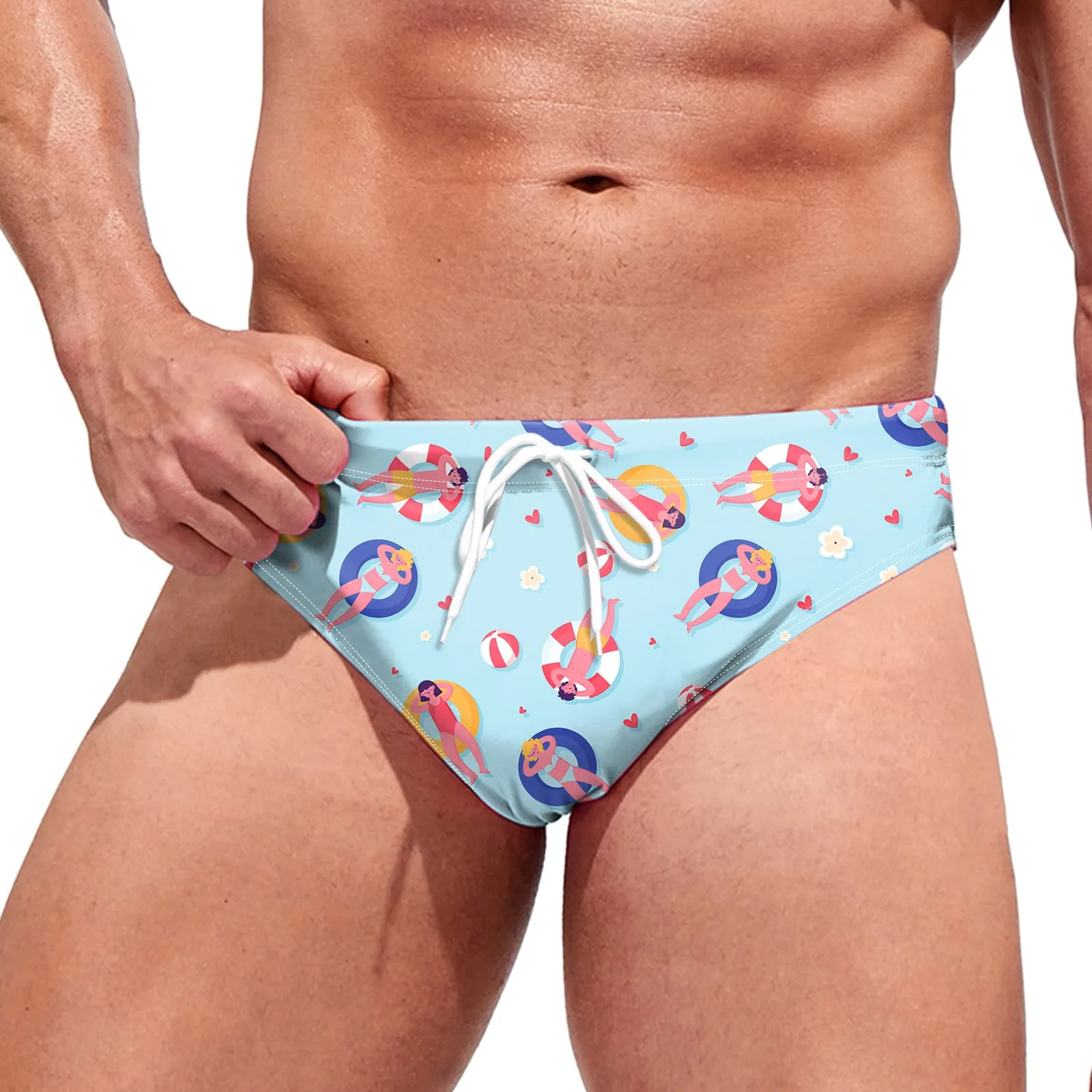 

European And American Color Matching Men'S Triangle Swimming Trunks Trend Simple Coin Purse Comfortable Beach Vacation Briefs