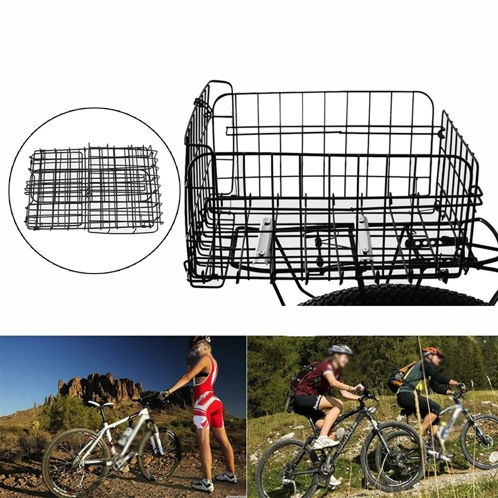 

Bicycle Stainless Steel Rear Back Basket Bike Trunk Bag Luggage Pannier Back Seat Cycling Bicycle Folding Basket Large Capacity