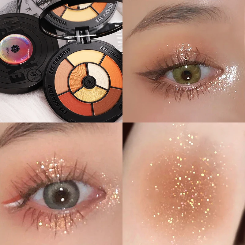 Палитра цветных нюдовых теней для век блестящие мерцающие стойкие перламутровые
