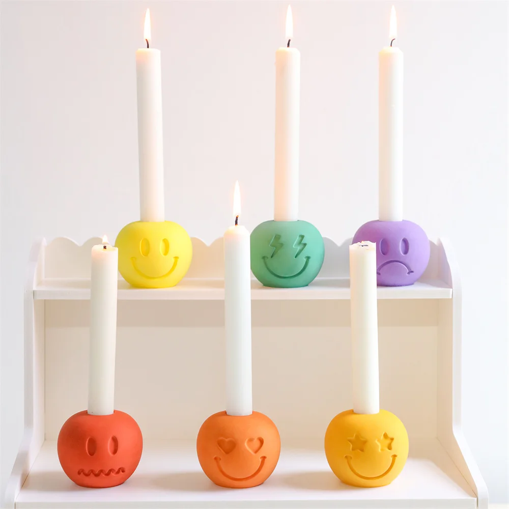 

Emoticon Taper Candle Holder Concrete Silicone Mold DIY Candlestick Jesmonite Mold Handmade Cement Mould Home Decorations