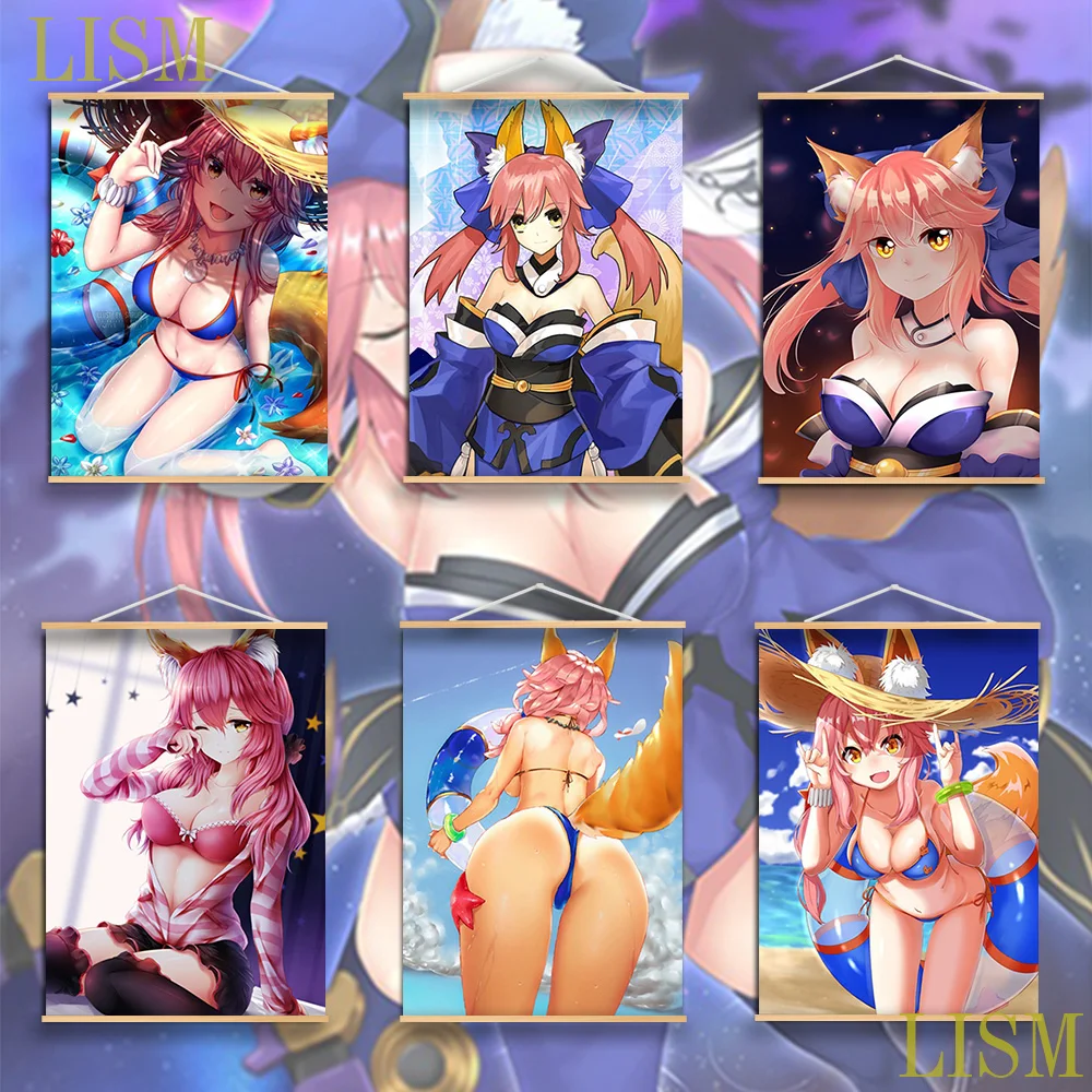 

Fate/Grand Order FGO Sexy Tamamo no Mae Cosplay Anime manga wall Poster solid wood hanging scroll with canvas painting