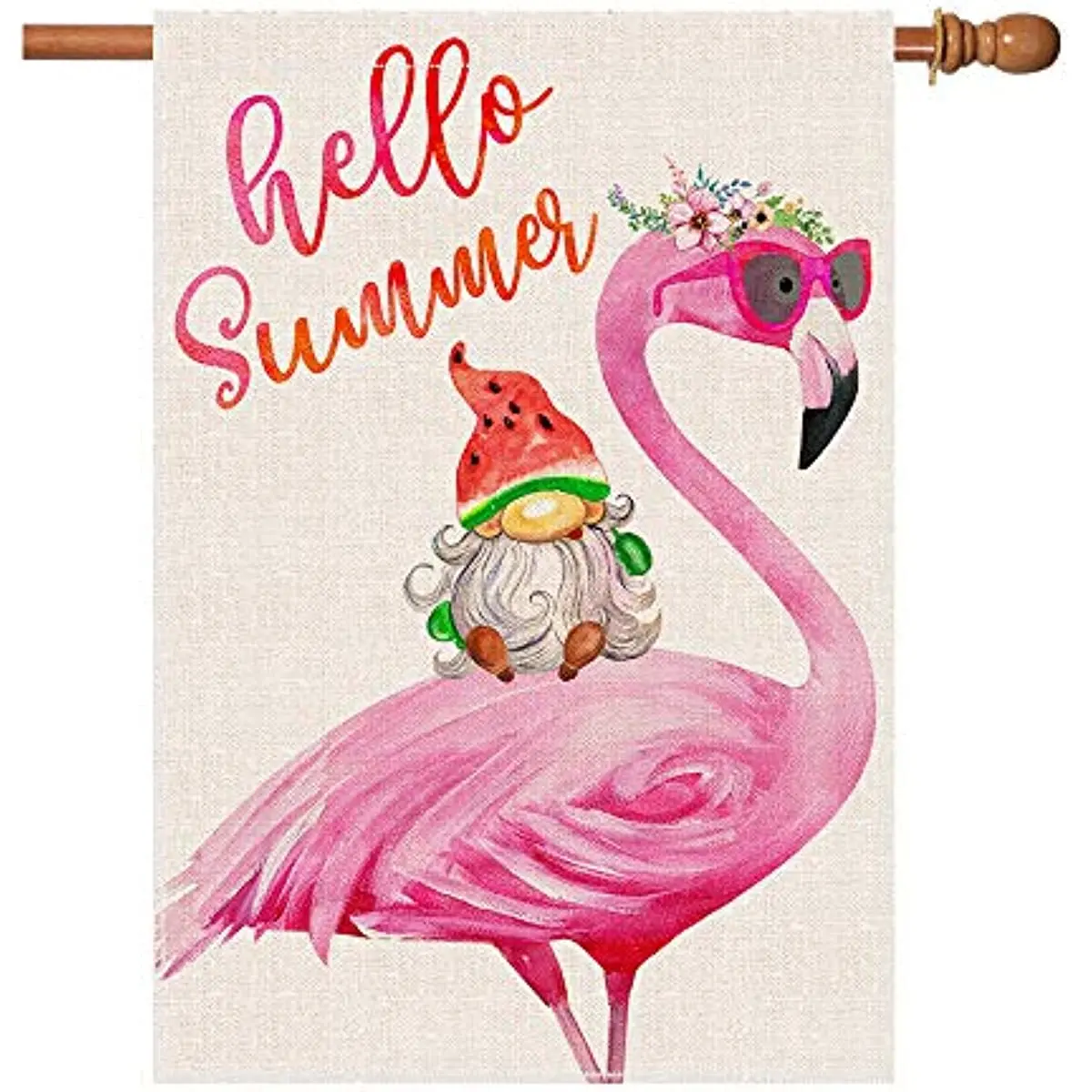 

New Flamingo Garden Flag Gnome House Flag, Burlap Outside Lawn Seasonal Yard Welcome Flag, Hello Summer Banner Sign