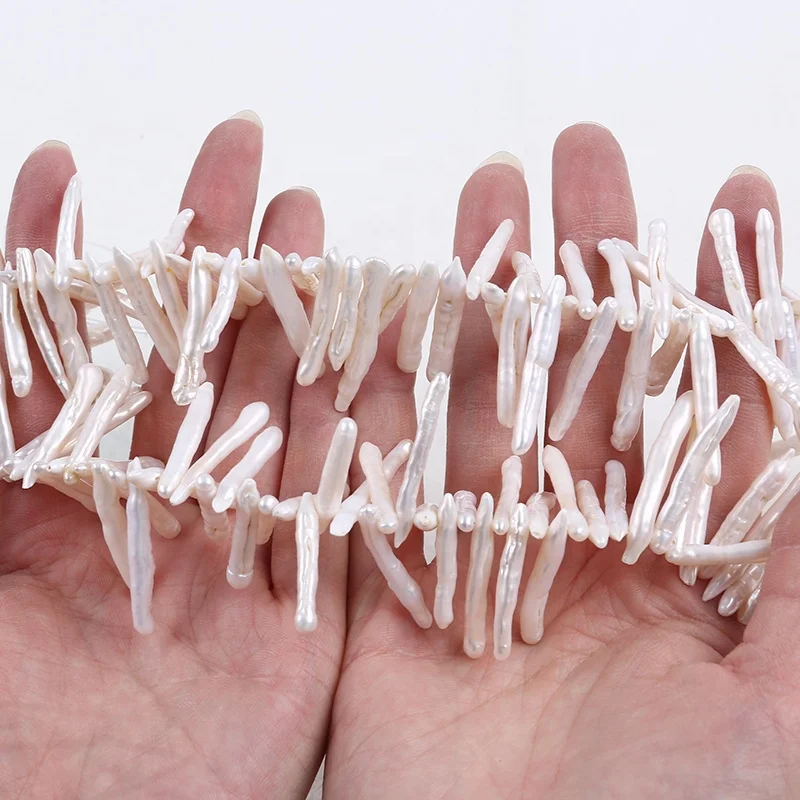 

Wholesale natural white 4-5mm toothpick stick irregular shape freshwater pearls strand