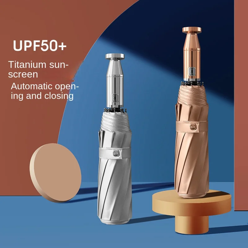 

Titanium Automatic Umbrella Luxury Business Umbrella 10Bone Three-Fold Umbrella Men's And Women's Outdoor UV Protection Umbrella