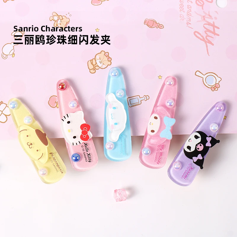 

Kawaii Sanrioed Anime series Cinnamoroll mymelody cute fashion Girl Heart Pearl Fine Glitter Acrylic Hair Clip Hair Accessories