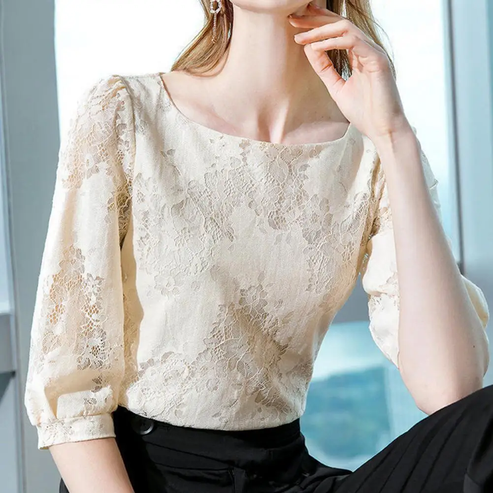 

Классическая Милая Кружевная футболка с отделкой, женская блузка, удобная мягкая блузка