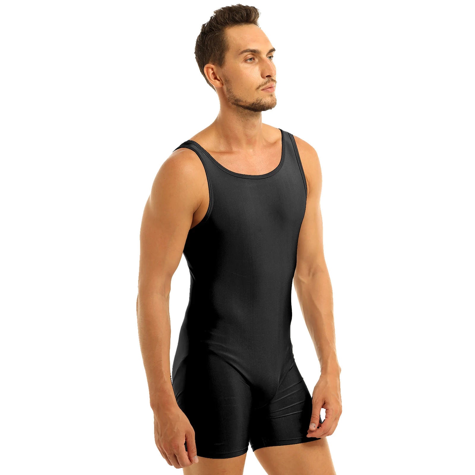 Men's One-Piece Swimsuit Swimwear Sleeveless Stretchy Spandex Bodysuit Workout Dance Biketard Unitard Gym Wear Leotard