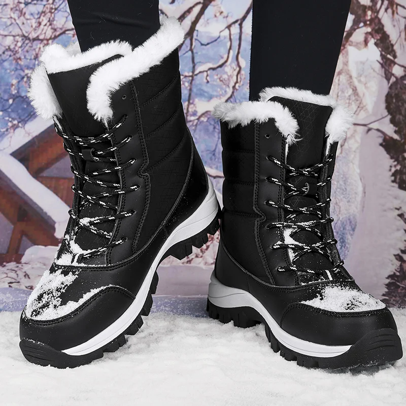 Ankle Boots for Women Winter Shoes Keep Warm Waterproof Snow Boots Ladies Lace-up Plus Size 42 Boots Chaussures Femme
