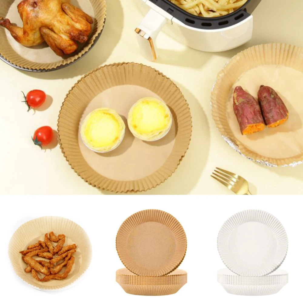 

50Pcs Air Fryer Disposable Wood Pulp Paper Liners Non-Stick Baking Microwave Mat Baking Paper Air Fryer Paper Baking Accessories