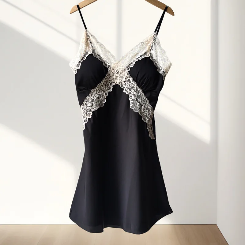 Летняя женская ночная рубашка сексуальная с открытой спиной на подтяжках нижнее