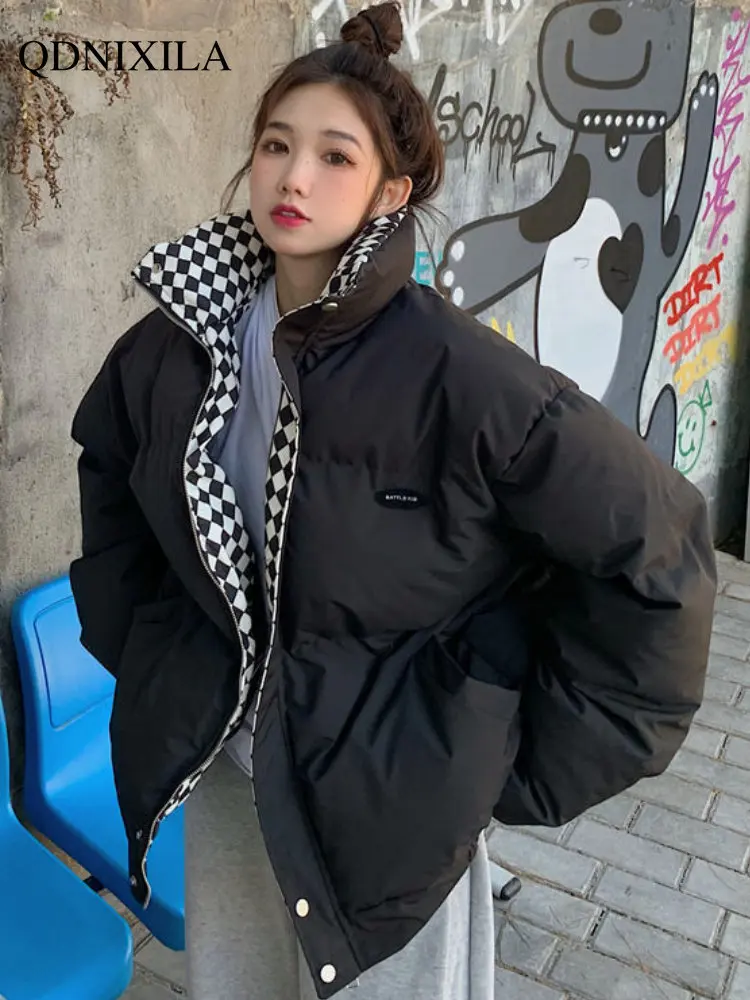 2022 Korean Fashion Winter Jacket Women, Loose BF Style Stand Collar Short Cotton And Thickened Demi-Season Jacket For Women