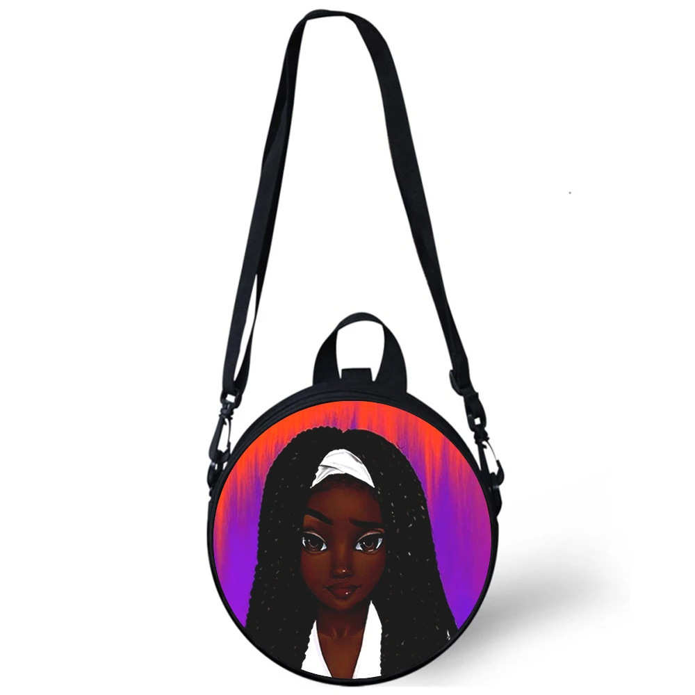 Black girl painting Pretty Child kindergarten Bag 3D Print Crossbody Shoulder Bags School Women Mini Round Bagpacks Rugtas Bag