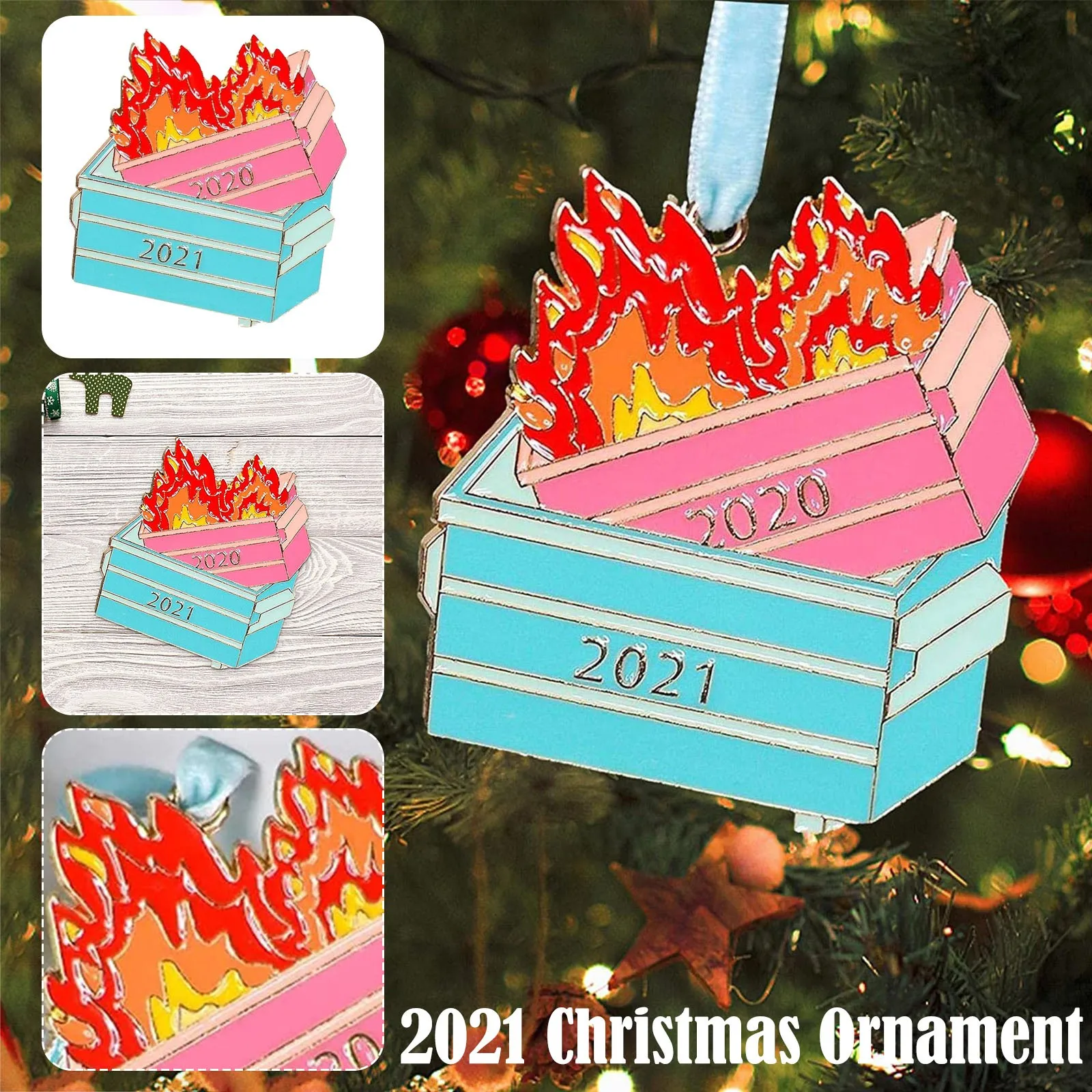

Fire Christmas Fire Trash Tree Can Decorations Dumpster Fun Acrylic Christmas Tree Burning 2021 Pendants Easter Decorations Top