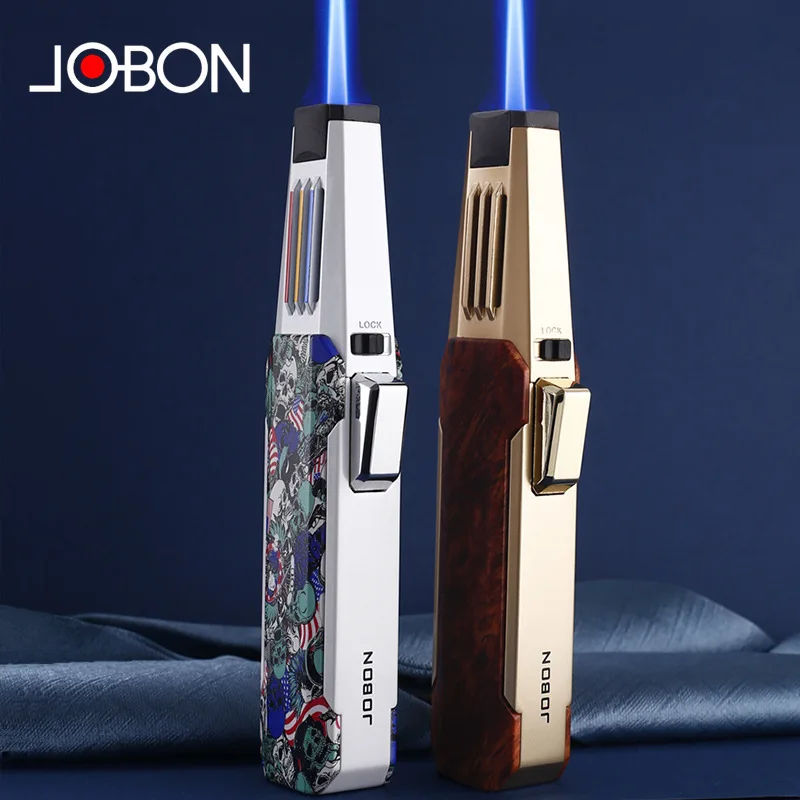 

JOBON Metal Outdoor Windproof Butane Gas Lighter Blue Flame Straight Turbo Torch Jet Lighter Kitchen Baking BBQ Ignition Tool