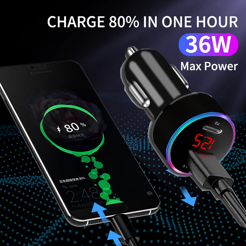 

Автомобильное зарядное устройство USB, 36 Вт, Quick Charge 3,0 PD QC 3,0 Type C